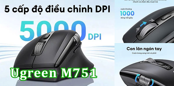 Chuột không dây Ugreen M751 với con lăn vô cực